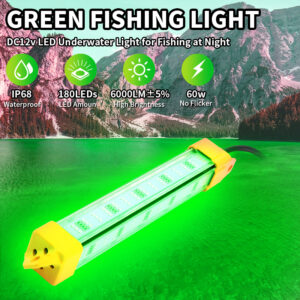 Led Fishing Light Underwater 60W Double Waterproof IP68 Submersible Fishing Light Green and White