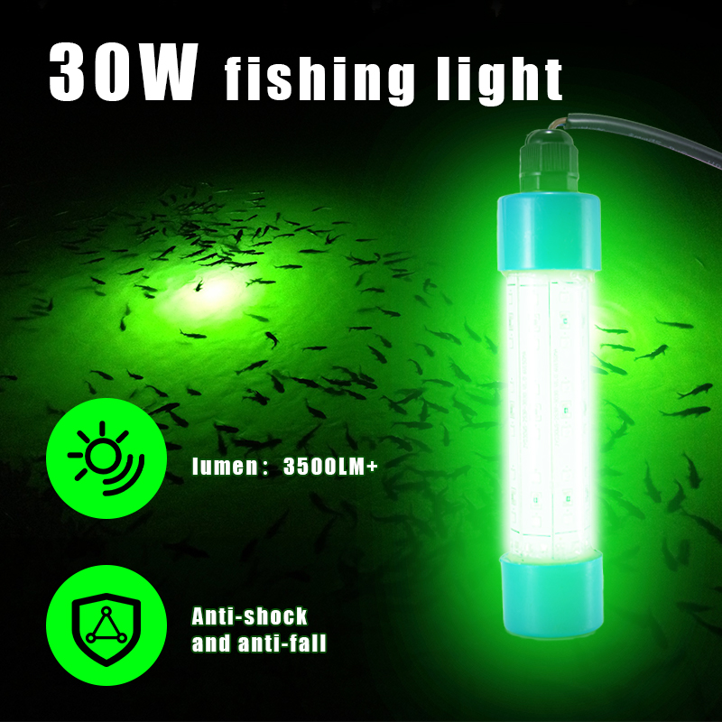 30w Water Proof Commercial Fishing Lights 360 Degree Green Underwater Flash LED Fishing Lamp